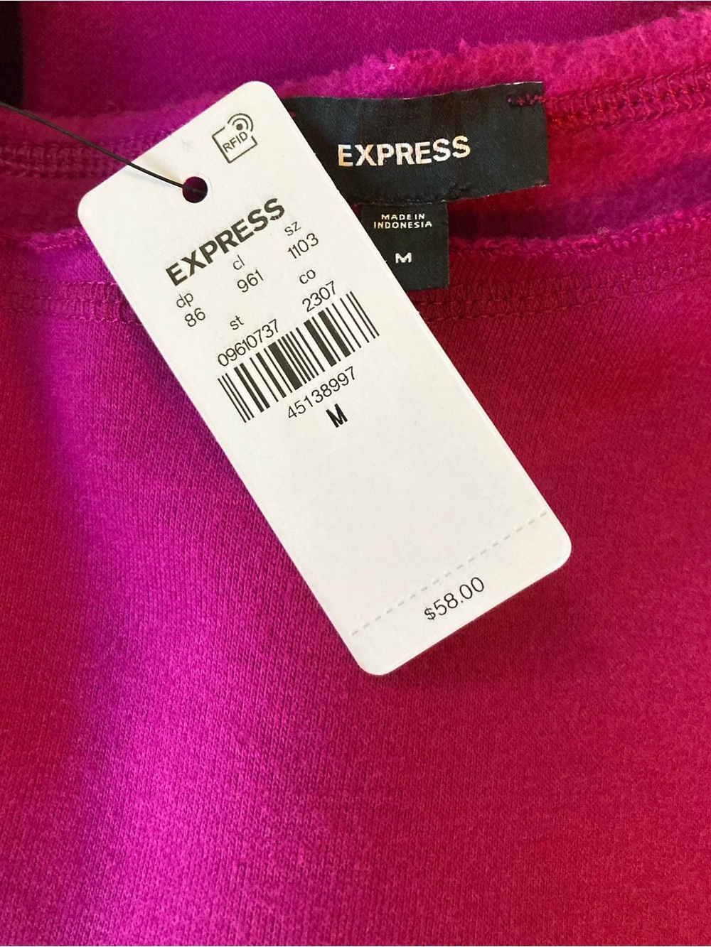NWT EXPRESS Cold Shoulder Oversized Sweatshirt Soft Sz Med Layering Magenta - Picture 7 of 7